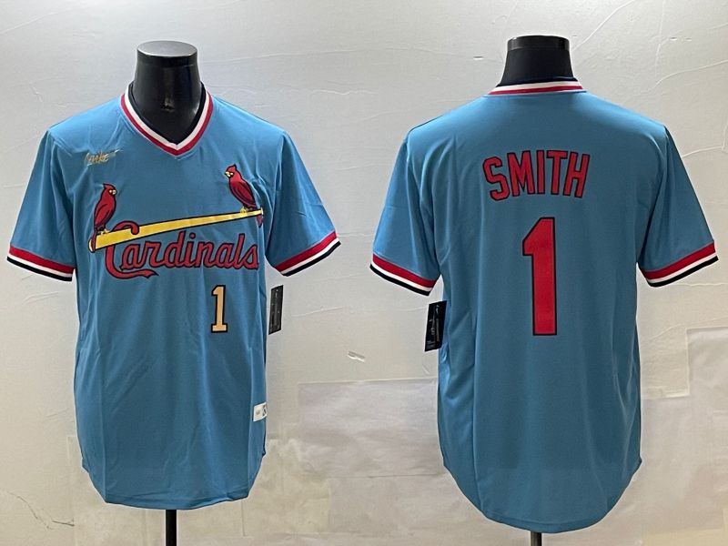 Men St.Louis Cardinals #1 Smith Blue Throwback 2025 Nike MLB Jersey style 5->baltimore ravens->NFL Jersey